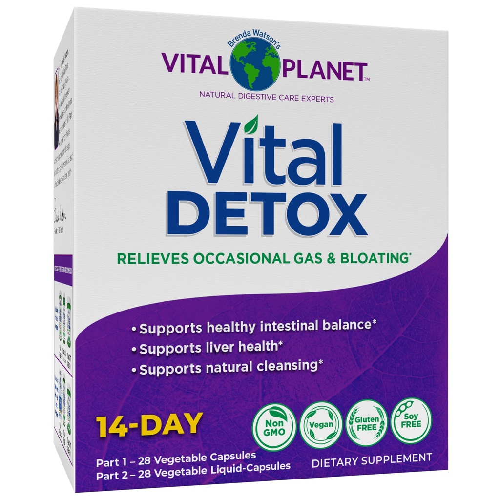 Vital Planet - Vital Detox z mlekom osat, Quercetin, Alpha Lipoic kislina, Choline, in Herbs, za občasno plin in napihnjenost, podpira zdravo črevesno ravnovesje, 2 del 14 Day Kit, 56 Kapsule