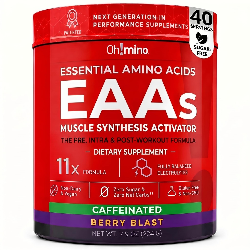 Oh!mino Essential Aminokisline dodatek. Berry Blast, kofeinski prah. Vseh 9 EAA, BCAA in The Perfect Amino for Workouts, Amino Energy, in zgraditi mišice, in obnoviti hitreje.