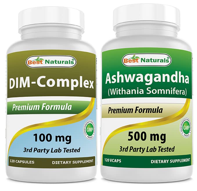 Best Naturals DIM dodatek 100 mg & Ashwagandha ekstrakt 500 Mg