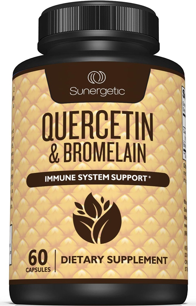 Sunergetic Premium Quercetin & Bromelain dodatek – močan Quercetin Bromelain Complex za pomoč podporo imunskega sistema in sezonsko podporo – Quercetin 1000mg Per Serving – 60 kapsul