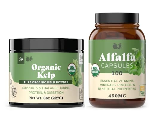 Organski Kelp prašek 8oz & Pure Alfalfa Leaf 100 kapsul paket