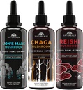 Naturealm Lion's Mane, Reishi, & Chaga Gobe Extract - Adaptogen Stack za fokus, Immuniteta, Dolgoživost, Gut Health, Anti-Aging, Energy, Healing, & More - Organske tekoče kapljice - 50 ml Vsak (3 paket)