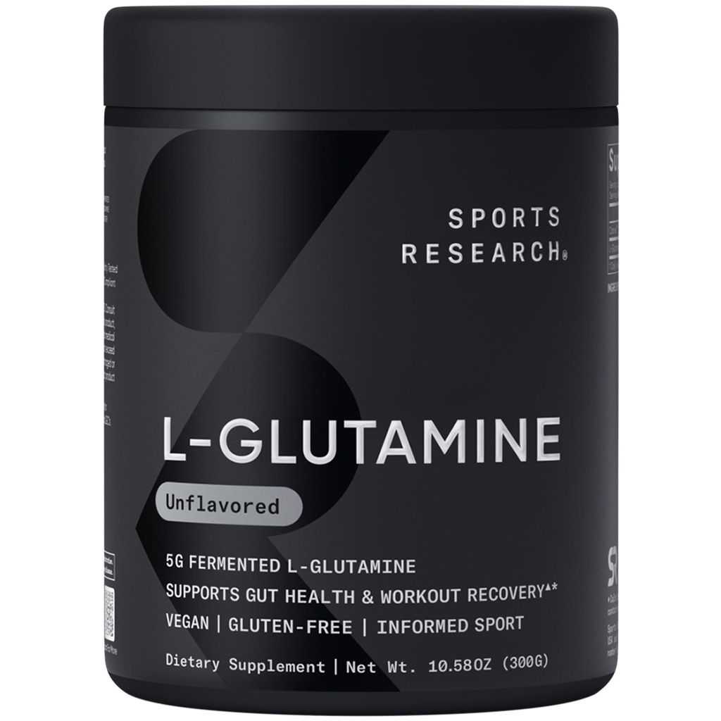Sports Research® L-glutamin - Recovery vadbe, Immune Health & Gut Health Support - 5 G na strežbo - 10.58 Oz