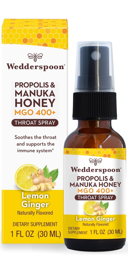 Wedderspoon Propolis in Manuka Medeno grlo Spray, Lemon & Ginger, 1 Fl Oz (Pack of 1), boleče grlo Relief, naravni imunski podporo