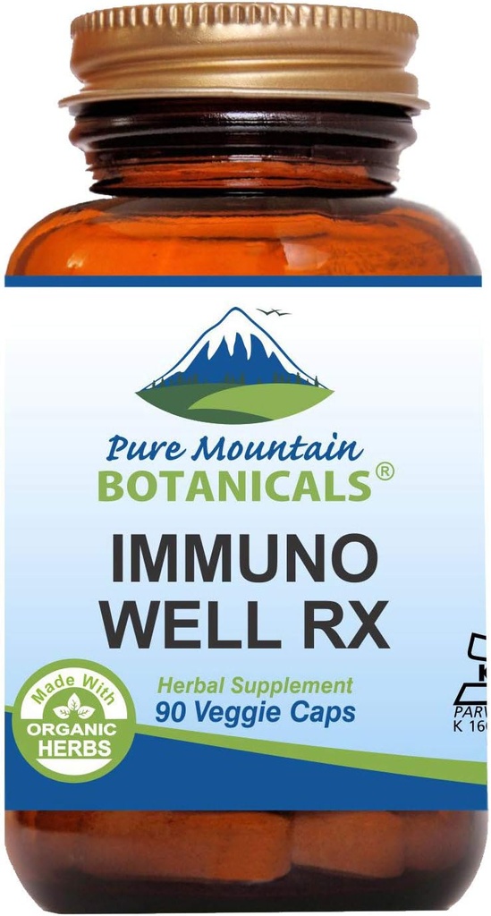 Čisti gorski botaniki Immuno Well RX - Kosher Caps z organskim Astragalus Echinacea Česen Maitake Shiitake gobe Honeysuckle & Beta Glucan