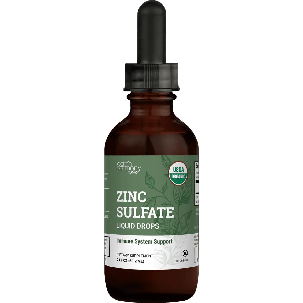 Organski tekoči cinkov sulfat - čisti cinkovi dodatki za zdravje kože, delovanje imunskega sistema in normalno rast celic pri odraslih moških in ženskah - Non-GMO, Vegan 7,5mg - 2 Fl Oz