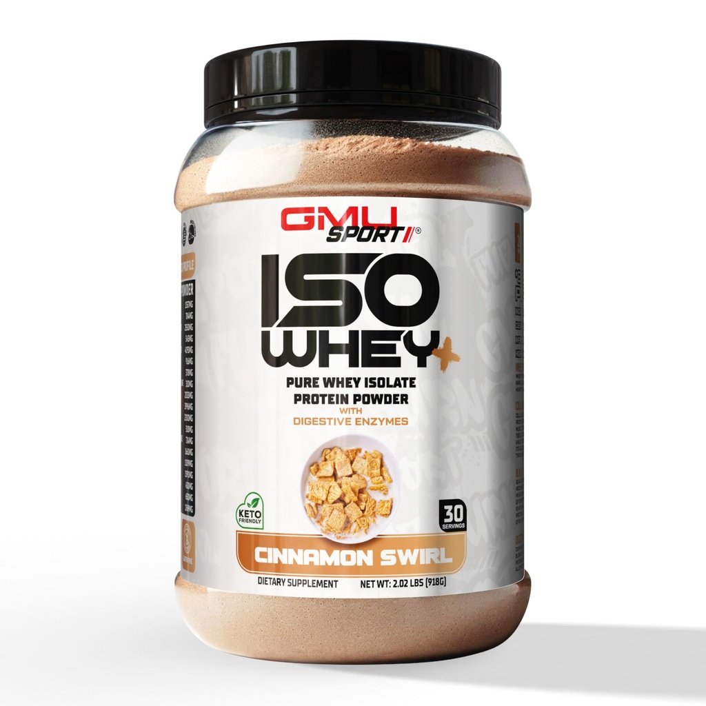 GMU SPORT - 100% izolat sirotkinih beljakovin v prahu - 2 LB sirotkinih izolatov v prahu s kolagenskimi peptidi, digestivnimi encimi in BCAA - Beljakovine v prahu s 30 servatorji - cimetov vrtljaj