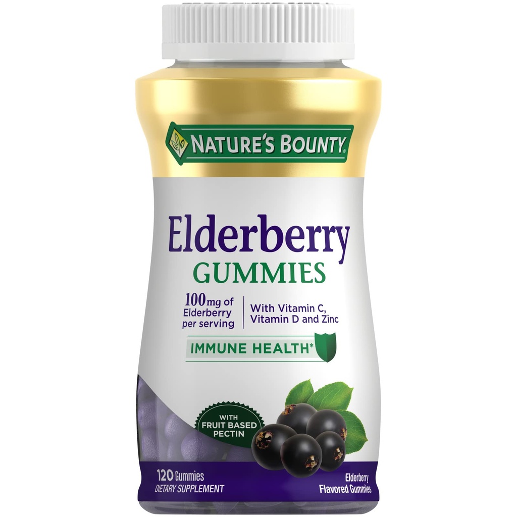 Bounty Elderberry Gummies, prehranska dopolnila, Podpira imuno zdravje, Vsebuje vitamin A, C, D, E in cink, 100 mg, 120 Gummies