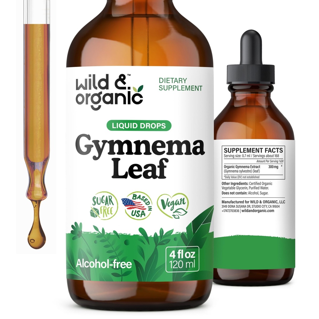 Wild & Organic Gymnema Sylvestre Ekstrakt kapljice - Sugar-free Gymnema Sylvestre Dodatki - Gurmar Powder Based Tinkture - Vegan, Alkohol-free Leaf Liquid kapljice - 4 fl oz