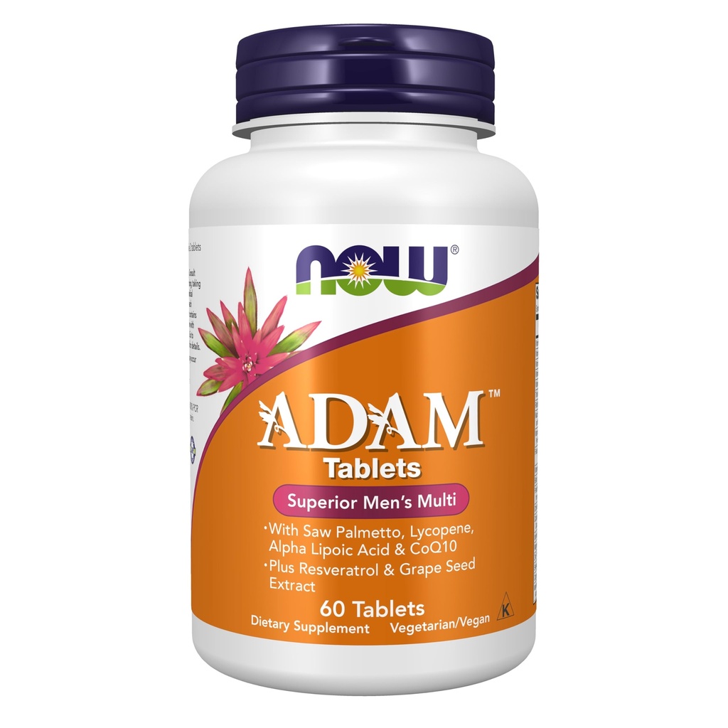 NOW Foods Supplements, ADAMTM Moški multivitaminski z žago Palmetto, likopen, alfa lipojska kislina in CoQ10, Plus Naravni Resveratrol & Grozdni semenski ekstrakt, 60 tablet