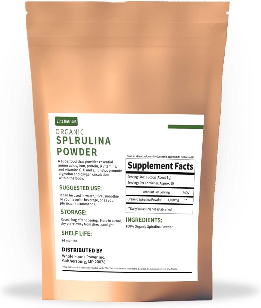 Organski Spirulina prašek, Non-GMO, USDA Certified, Superfood z visokimi beljakovinami, povečanje energije, izboljšanje imunitete, posamezni paket