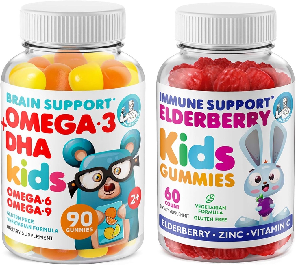 DR. MORITZ Cardio & Immune Boost Duo - Otroci Omega 3 Gummies (90 štev.) z Elderberry Gummies za otroke (60 štev.)