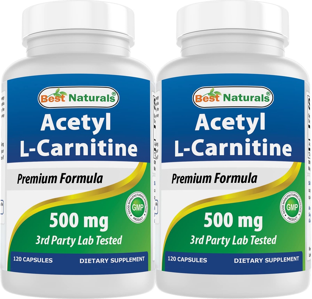 Najboljši naravni acetil L-karnitin (ALCAR) 500 mg, 120 kapsul, 120 servingov - brez GMO in glutena, 1 kapsula na serviranje (2 pakiranji)