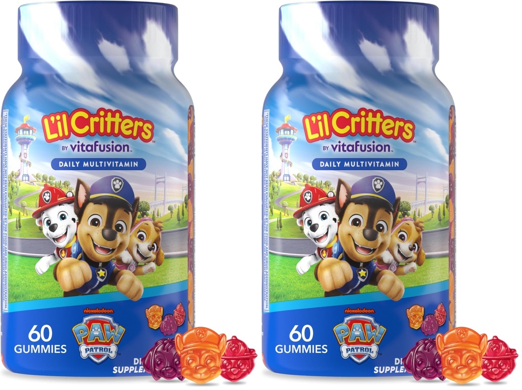 L’il Critters Paw Patrol Gummy Vites Daily Gummy Multivitamin za otroke, Vitamin C, D3 za Imunska podpora Cherry, Orange in borovnice Okusi, 60 Gummies (Pack z 2)