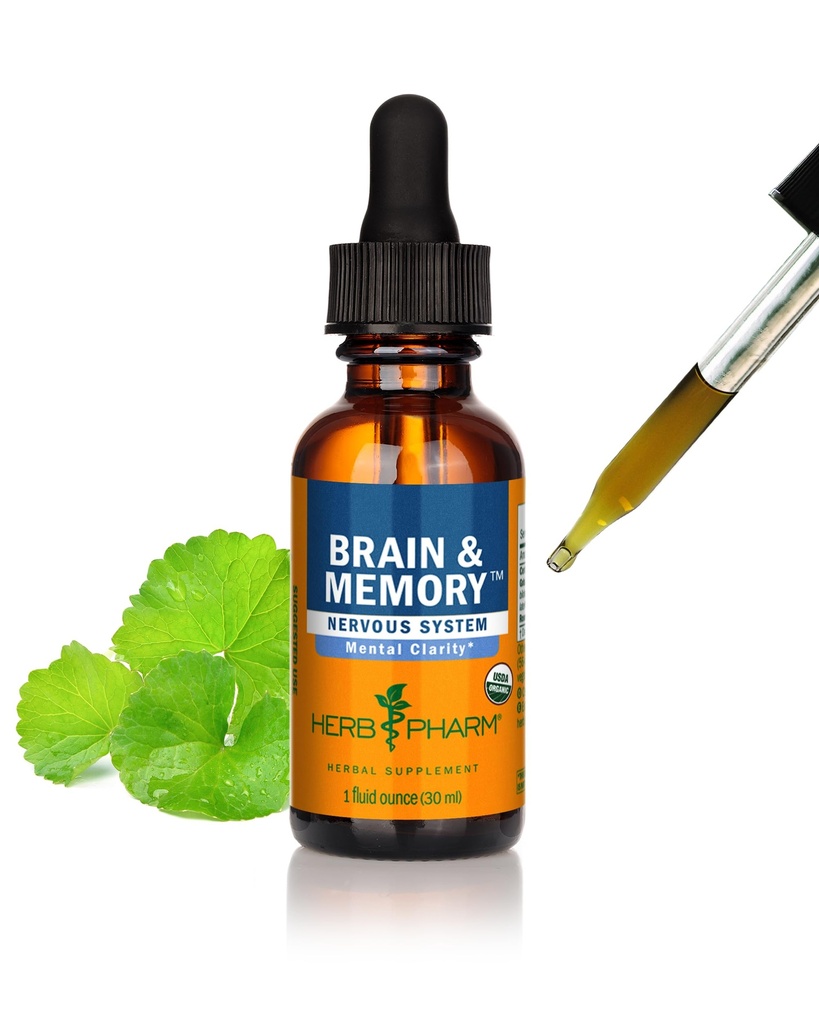 Herb Pharm Organic Nootropic Brain & Memory Supplement with Ginkgo Biloba Liquid Extract: Hitra absorpcija za mentalno fokus podporo, Ginkgo Supplement, Vegan, Gluten-free, Non-GMO, 1 Oz