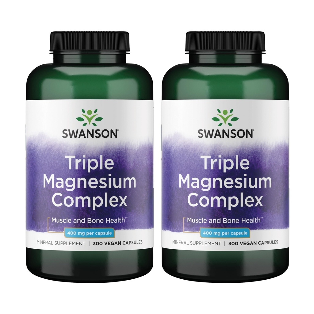 Swanson Triple Magnezium Complex - Mineral Supplement - Naravna podpora - Featuring Citrat, Oksid & Aspartat - (300 kapsul, 400mg vsak, 2 paket)