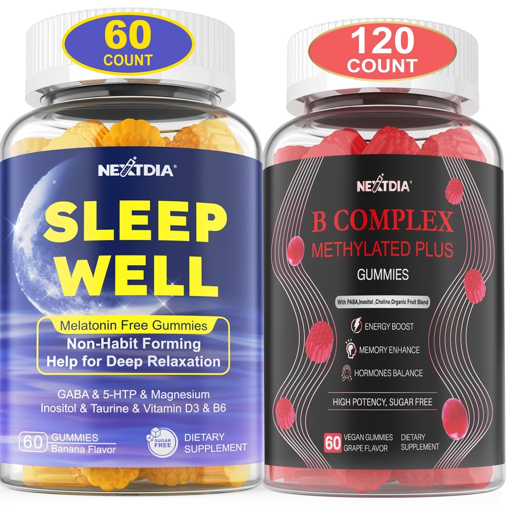 Melatonin brez naravnih žvečilnih gumijev za odrasle + vitamin B kompleksnih gumijev za ženske