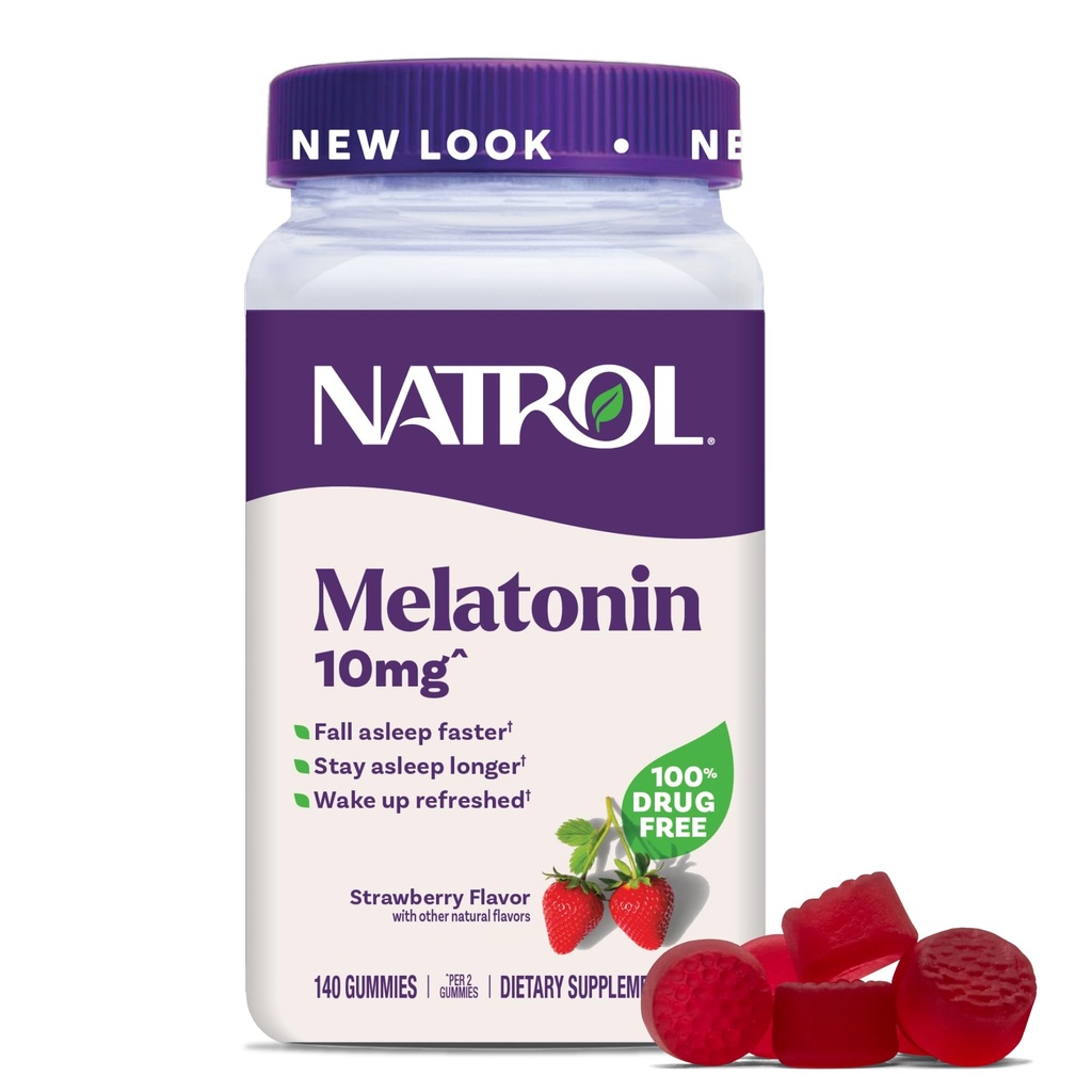 Natrol Melatonin Gumies, podpora za spanje za odrasle, Melatonin 10 mg, 140 Jagode z okusom, do 70 dni