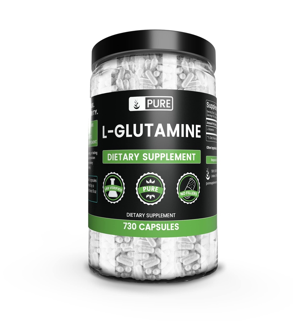 Čiste izvirne sestavine L-glutamin (730 kapsul) Brez magnezija ali riževih polnil, vedno čist, laboratorij preverjen