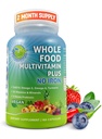 Veganska cela hrana Daily Multivitamin brez železa, Metilirani multivitamin za ženske in moške, izdelan s sadjem in zelenjavo, B-kompleks, probiotiki, encimi, CoQ10, omega, kurkuma, Non-GMO, 180 Count