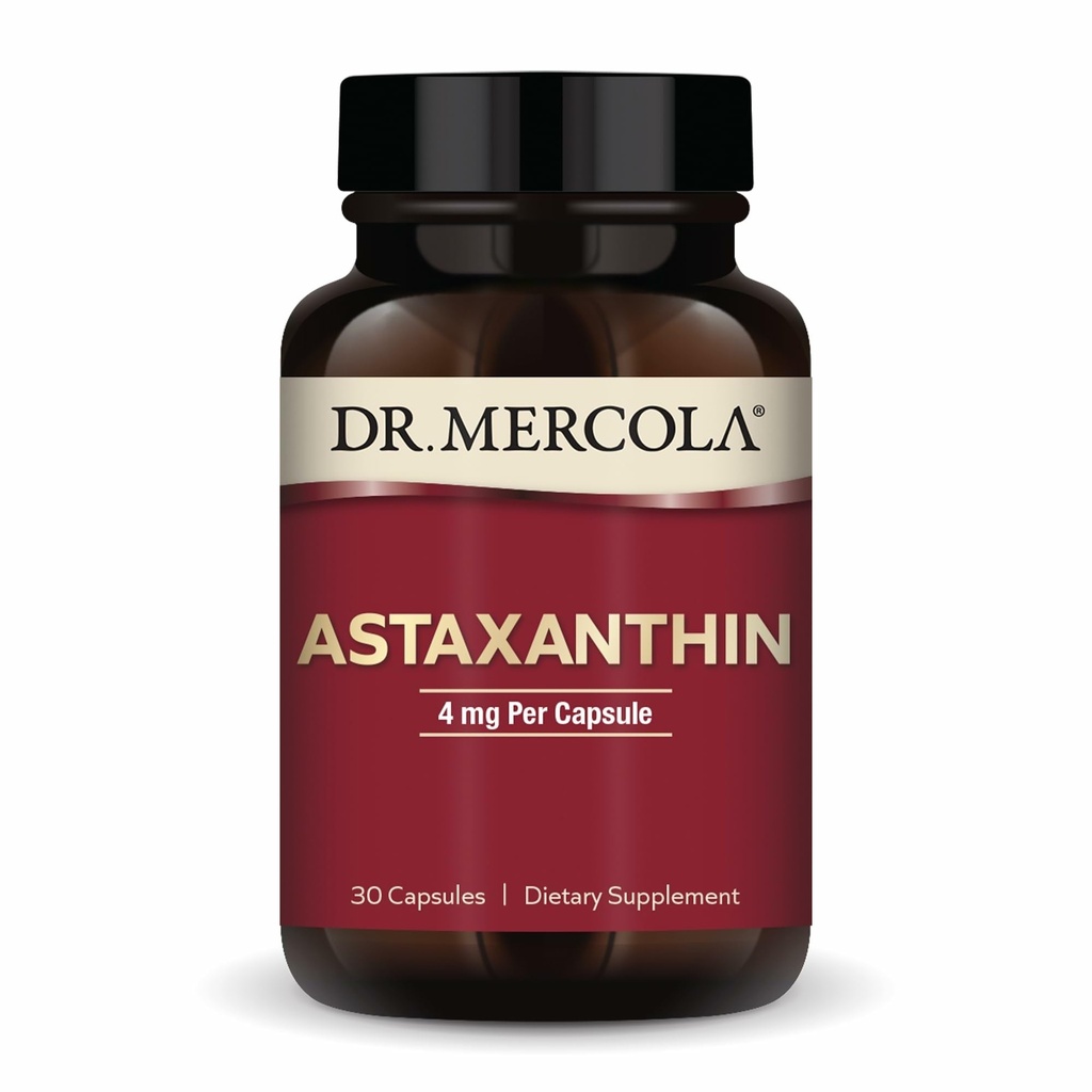 Dr. Mercola Organic Astaksantin - 4 mg Astaksantin - Močna podpora antioksidantom - Organski izvleček mikroalg - brez glutena in soje - 30 kapsul (30 obrokov)