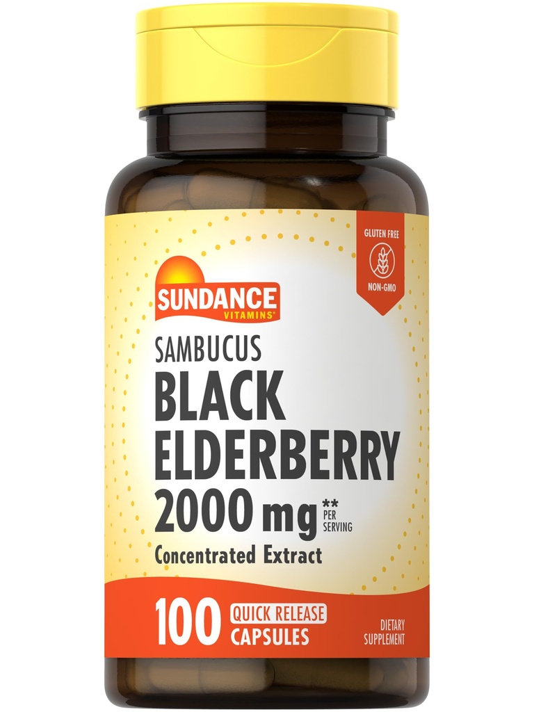 Sundance Sambucus Black Elderberry Capsules | 100 Count | Non-GMO and Gluten Free Supplement