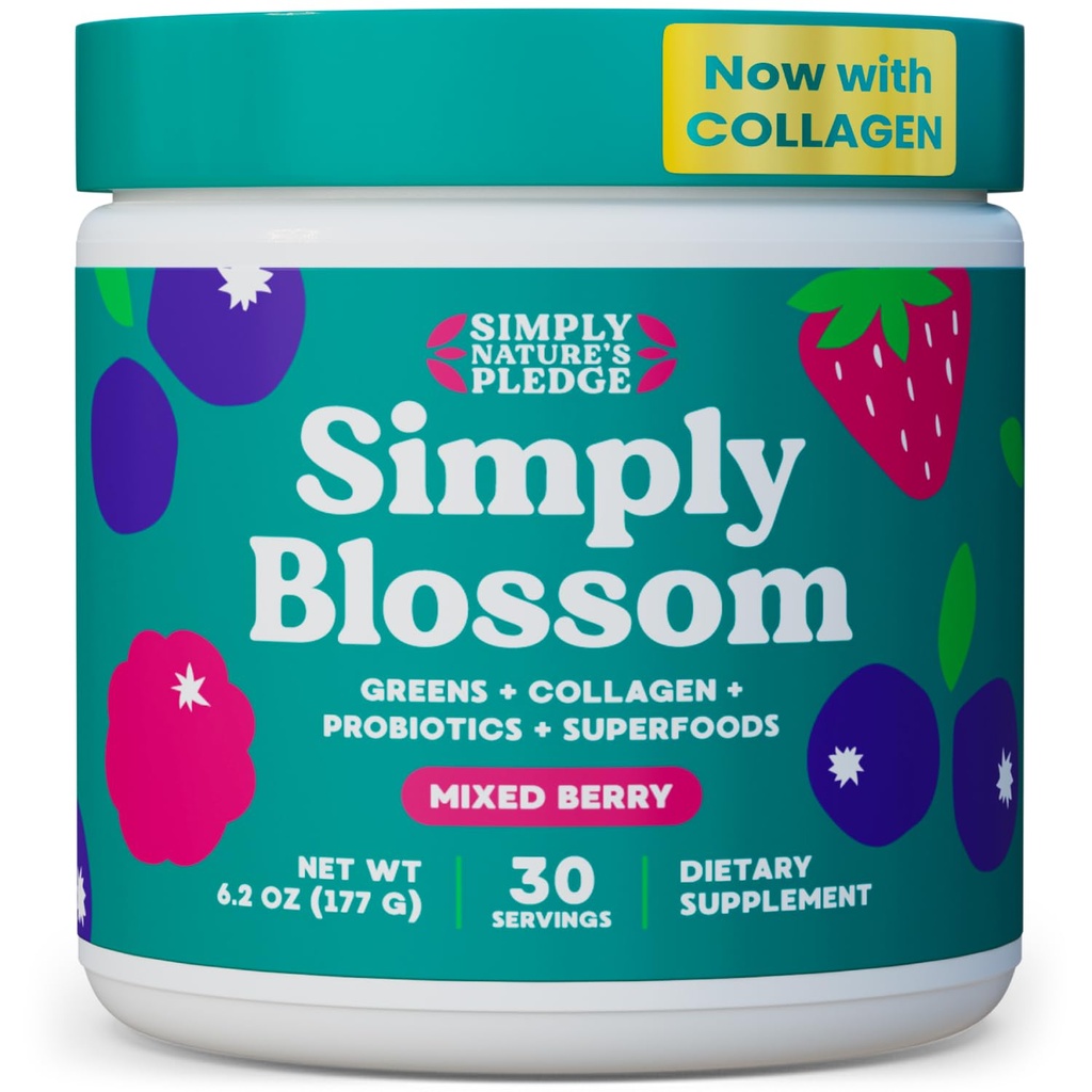 Preprosto Blossom Nutrition - Daily Greens & Superfood Powder + Kolagen + Probiotiki za žensko prebavno zdravje in napihnjenost. Pomoč vaše zdravje Bloom - 30 dan dobave