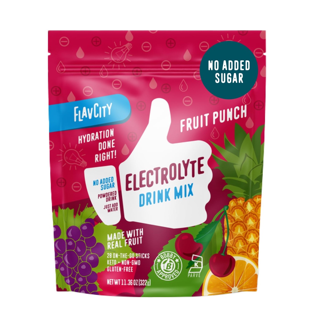 FlavCity Fruit Punch Elektroliti v prahu Packets - 28 Hydration Packets - brez dodanega sladkorja - Hidracija v prahu s pravim sadjem in nerafinirano morsko sol - Keto & Gluten-free (28 Packs)