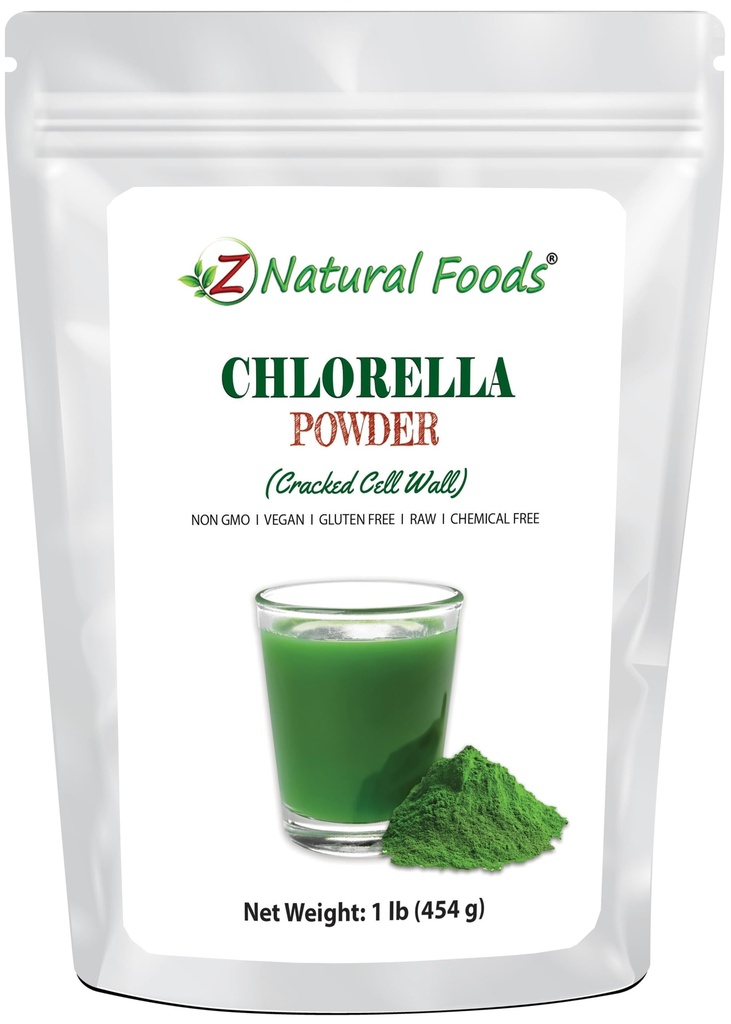 Z Natural Foods Klorella Powder, Cracked Cell Wall Plant Protein, Blue Green Algae Superfood Powder, Kot nalašč za smoothies, Pijače, Recepti, Surovo, Non GSO, Gluten Free, Vegan, 1 lb