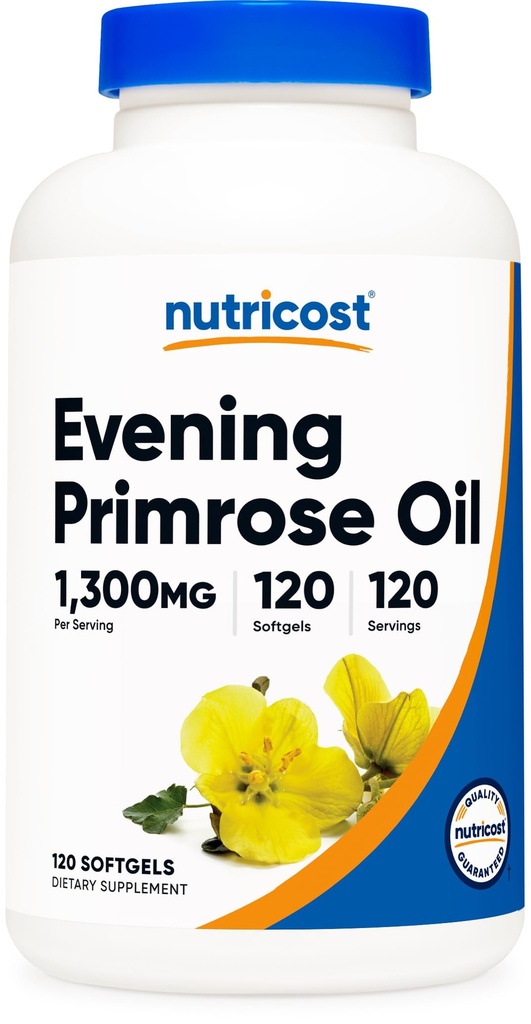Nutricost Evening Primrose Oil 1.300mg, 120 Softgels - hladno stisnjeni, ne-GMO, Gluten brezplačno, 120 Serving