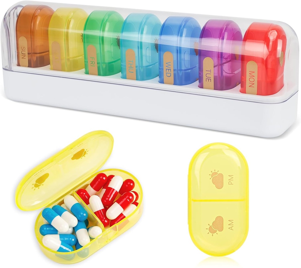 FYY potovalne tablete Organizator, 14 Kompartmenti Daily tablet Organizator Prenosna tabletke Primer Daily Pill Škatla za Purse Pocket obdržati vitamine, Cod Jetra olje,Dobave in zdravila-bela