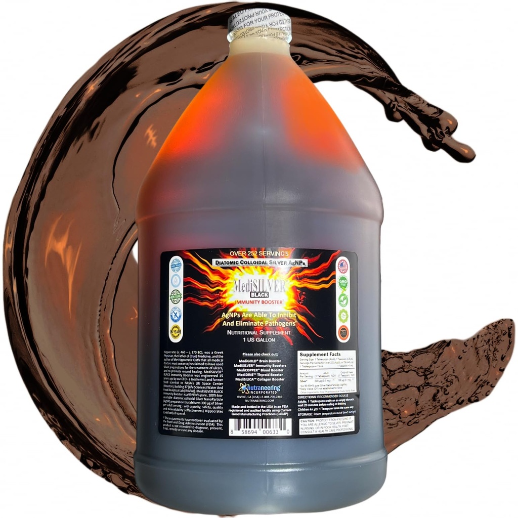 MediSILVER Black Immunity Booster Diatomic True Colloidal Silver AgNP Nutrient - 1 Galon v neprozorno plastično Jug
