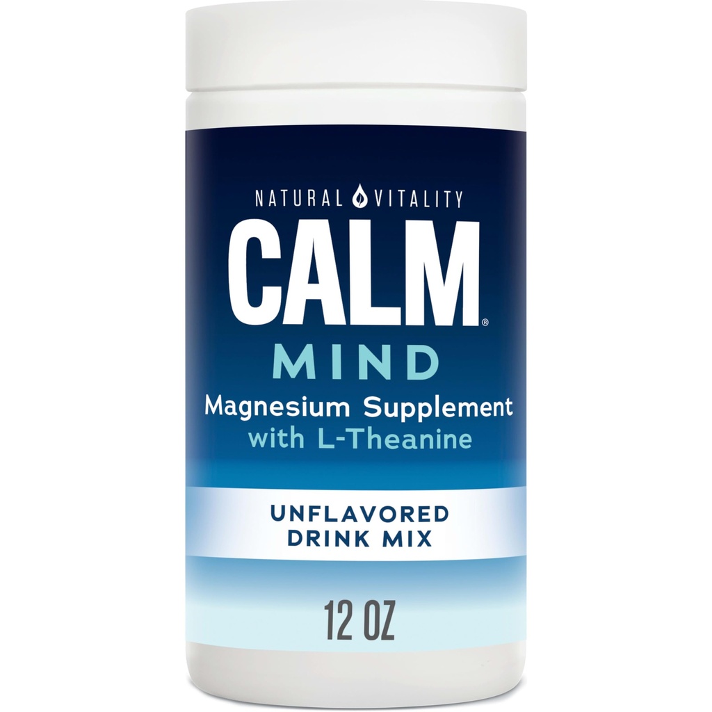 Natural Vitality Calm Mind, Magnezijev Citrat + L-Theanin Powder, Dopolnilo za razbremenitev stresa, Gluten Free & Vegetarian, Unflavored, 12 oz.