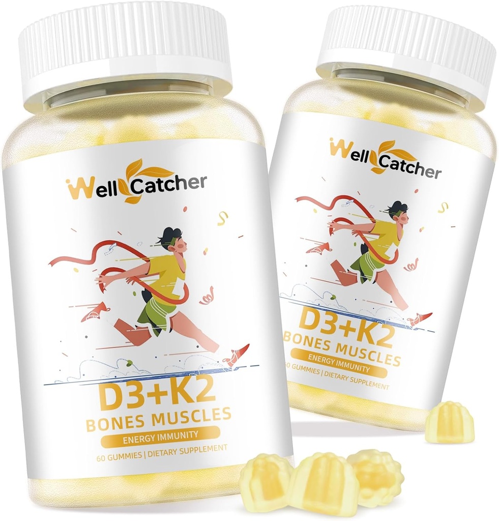Vitamin D3 K2 Gummies - Vitamin D3 5000IU K2 (MK-7) 120mcg Dopolnila z vitaminom B kompleksni sladkor brez za odrasle otroke podpira kosti moč zob Imune Mango Flavor 60 Število 2 Pakiranja