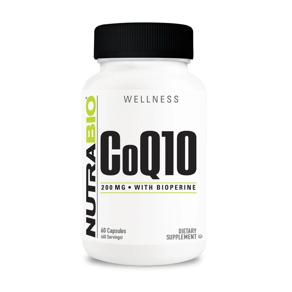 NutraBio CoQ10 Prehranska dopolnila z bioperinom, zdravo funkcijo srca in proizvodnjo celične energije, 200 mg - 60 kapsul