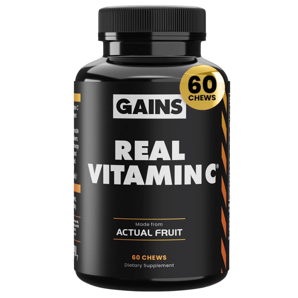 Pridobi v razsutem stanju Real Vitamin C, Imunska podpora Žvečljivi, Naravni vitamini s Citrus Bioflavonoidi, Cela hrana Vitamin C dodatek iz rastlinskih virov, Veganski dodatki za ženske in moške, 60 Tablete