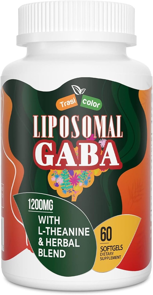 Liposomal GABA z L-teanine dodatki 1200mg - Visoka absorpcija GABA kompleks z Ashwagandha, Kamilica, Tart Cherry Zeliščni dodatki za moške in ženske, 60 Softgels