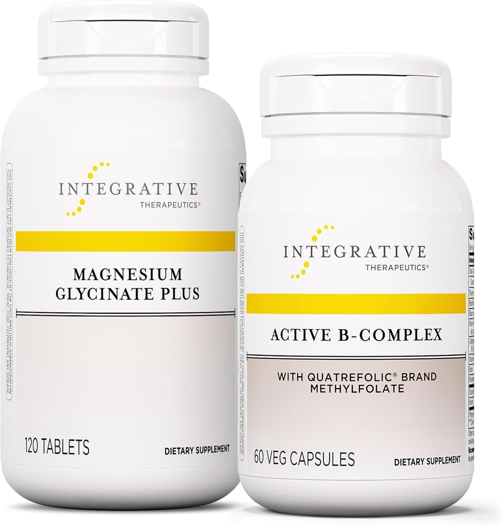 Integrativni terapevtski paket z aktivnim B-kompleksom, 60 kapsul & magnezijev glicinat Plus, 120 tablet - Active B- Complex za podporo energetski presnovi* - podpora zdravju možganov, zdravju srca in živcu