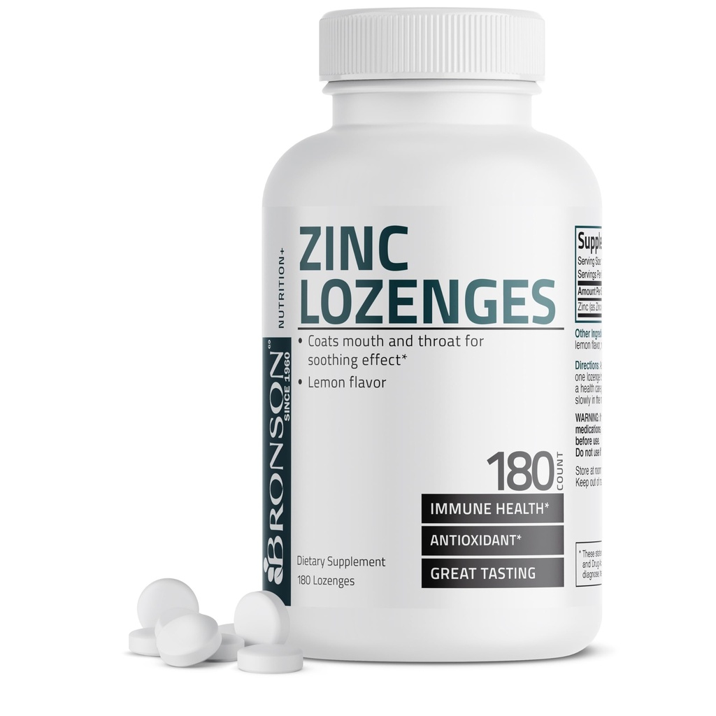 Bronzon Cinkov lozenges Antioksidant & Imunska podpora dodatek limona aromo, 180 žvečljive tablete