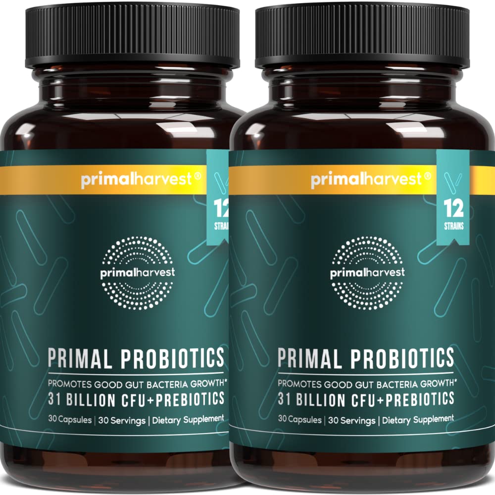 Primal Harvest probiotiki za ženske in moške Rok uporabnosti s prebiotiki Dnevni dodatek za odrasle 60 Kapsule (2 pakiranji)