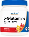 Nutricost L-glutamin prašek 500 Grams (Fruit Punch) - (76 Servings na steklenico)