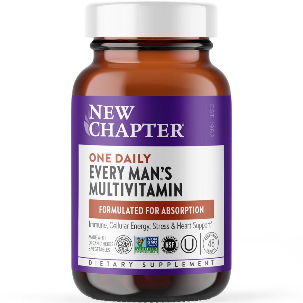 Novo poglavje Moški multivitamin za imunski, stres, srce + energijska podpora s fermentiranimi hranili - vsak moški en dan, izdelan z organskimi zelenjavami in zelišči, Non-GMO, Gluten Free - 48 ct