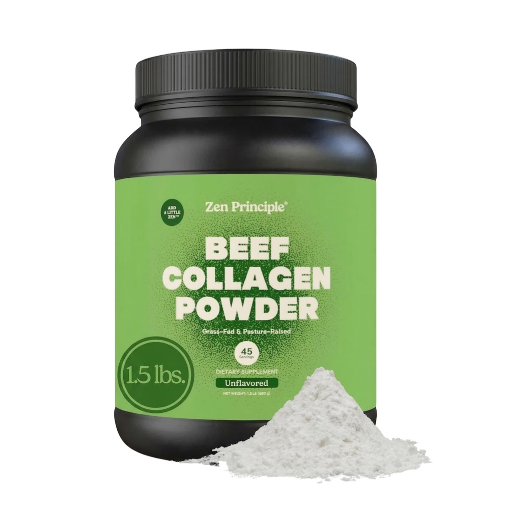 Zen Princip Grass-Fed Aglomerirano Hidrolizirano Kolagen Peptides 1,5 lb. Proti staranju Protein Prašek za zdrave lase, kožo, sklepi. Paleo Prijazno, GSO in Gluten brezplačno, pašizirano govedo.
