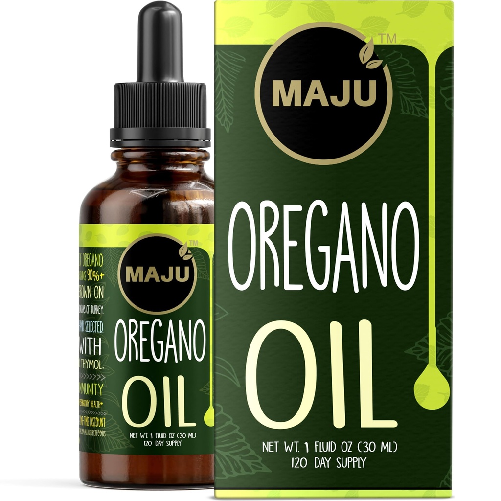 Maju Superfoods Oregano Oil kapljice, Potent 90%+ Carvacrol (1 fl Oz) Wild Mediterranean Essential Oil of Oregano Liquid, Aceite de Oregano, Imunska in Sezonska podpora