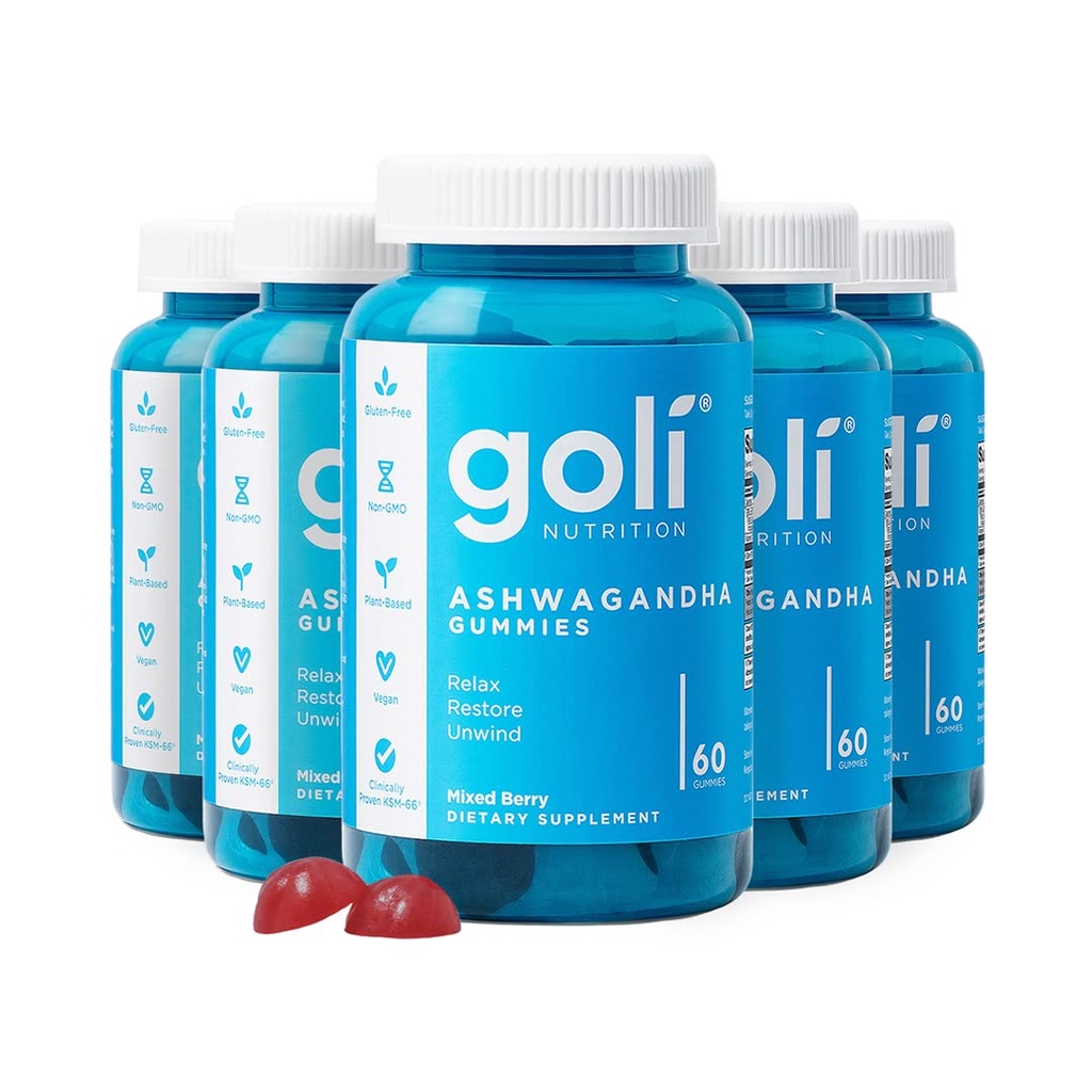 Goli Ashwagandha & Vitamin D Gummy - 300 Count - Mixed Berry, KSM-66, Vegan, Rastlinski temelji, Non-GMO, Gluten-free & Gelatin Prosti sprostitev. Obnovi. Sproščeno, pakiranje po 5
