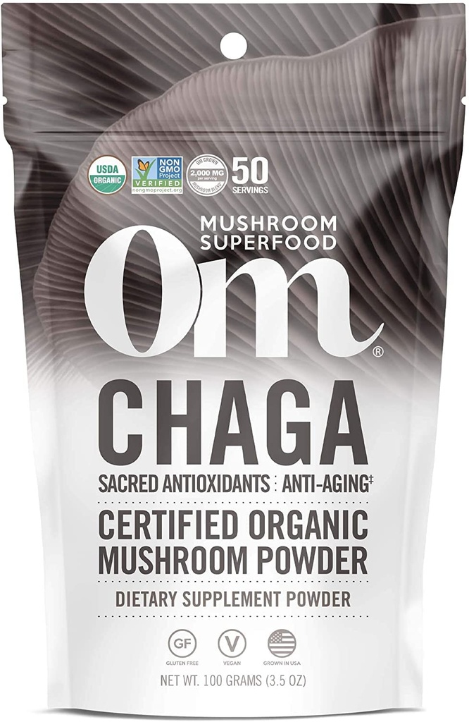 Om gob Superfood Chaga organska goba v prahu, 3.5 Ounce, 50 Serving, US Grown, Sacred Antioksidanti & Imune Support, Superfood gob dopolnilo