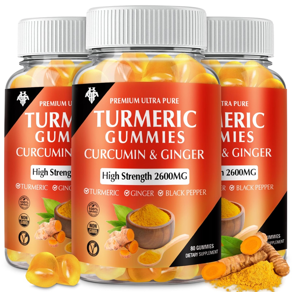 Kurkumin Gummies (3 paketi) - Kurkumin dopolnila z ingver & črni poper Gummies za podporo imunske mišice zdravo kožo - Vegan, Gluten prost, nizko sladkor - za odrasle