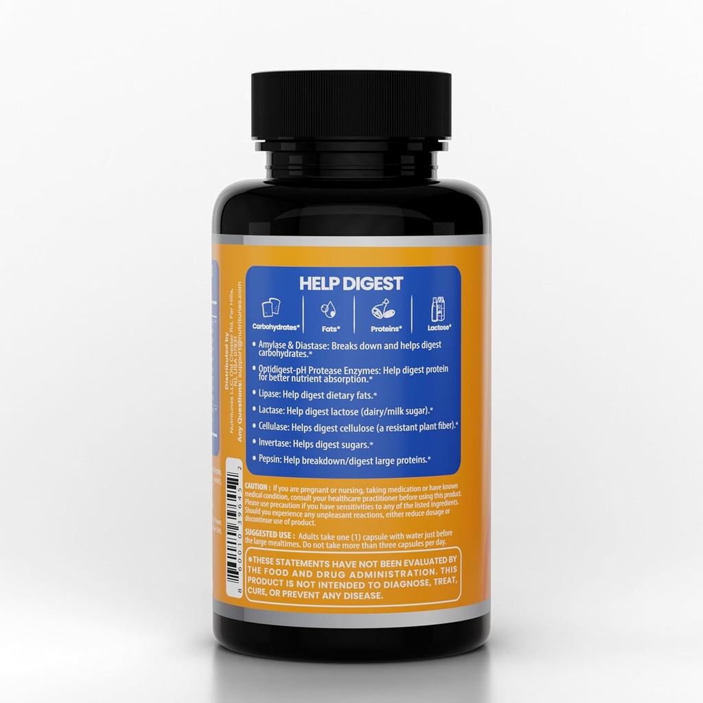 All-in-One Multi Enzyme Digestive Enzymes Supplement – Enostavno zlomi ogljikove hidrate, maščobe, beljakovine in mlečni izdelki – Podpira zdravo prebavo, napenjanje Relief & Gut Comfort – Vegan, 60-dnevno oskrbo