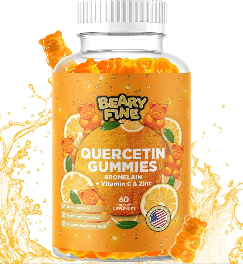 Quercetin z Bromelain Gumies - Vitamin C + cink & vitamin D3 – Dodatna moč Imunska podpora Booster - 60 Quercetin Gumies - Izdelano v ZDA