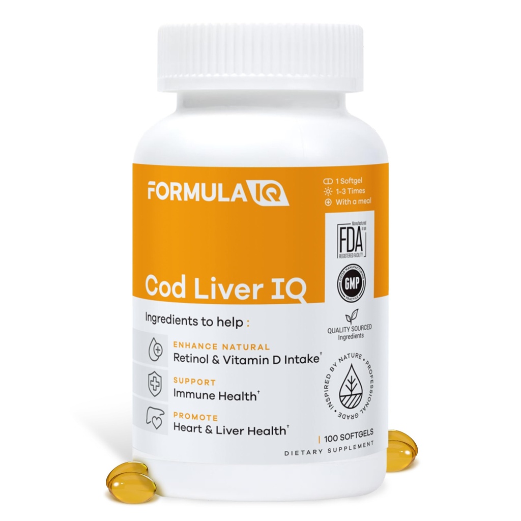 FIQ - jetrna trska IQ - jetrna trska Olje Mehčalci - naravni vir vitaminov A & D in Omega-3 Maščobne kisline - srce, jetra in imuno zdravje - 100 softgels
